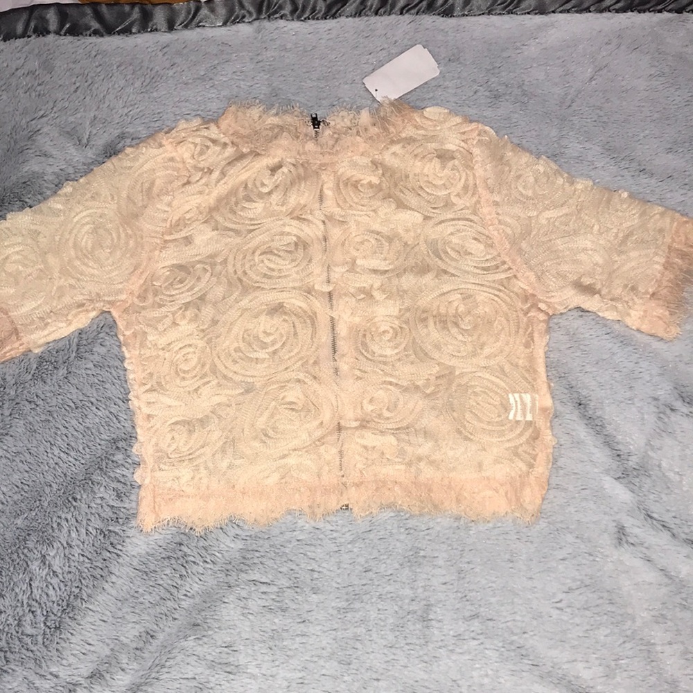 LACE ZIP CROP TOP - Picture 3 of 5